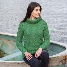 Load image into Gallery viewer, SAOL Traditional Ladies Aran Sweater ML117-105 Green Side tarairishclothing.com
