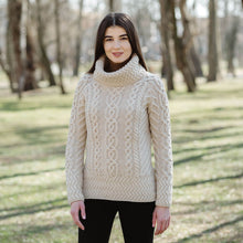 Load image into Gallery viewer, SAOL Traditional Ladies Aran Sweater Parsnip ML117-109 Front tarairishclothing.com
