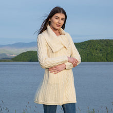 Load image into Gallery viewer, SAOL Ladies Merino Wool A-Line Cardigan ML120 White Side TaraIrishClothing.com
