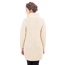 Load image into Gallery viewer, SAOL Ladies Merino Wool A-Line Cardigan White Back ML120 TaraIrishClothing.com
