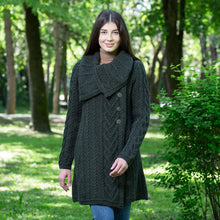 Load image into Gallery viewer, SAOL Ladies Merino Wool A-Line Cardigan Green ML120 TaraIrishClothing.com
