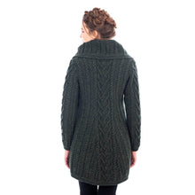 Load image into Gallery viewer, SAOL Ladies Merino Wool A-Line Cardigan Green Back ML120 TaraIrishClothing.com

