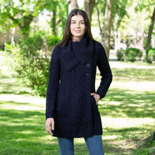 Load image into Gallery viewer, SAOL Ladies Merino Wool A-Line Cardigan Blue Side ML120 TaraIrishClothing.com
