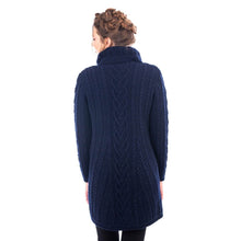 Load image into Gallery viewer, SAOL Ladies Merino Wool A-Line Cardigan Blue Back ML120 TaraIrishClothing.com
