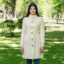 Load image into Gallery viewer, Long Ladies Irish Wool Aran Jacket White
