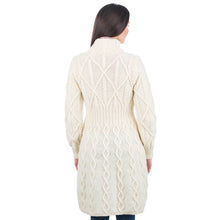 Load image into Gallery viewer, White Back Long Ladies Irish Wool Aran Jacket
