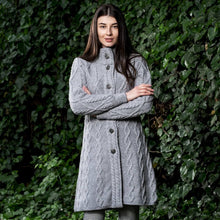 Load image into Gallery viewer, Long Ladies Irish Wool Aran Jacket Grey
