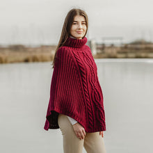 Load image into Gallery viewer, Wine Ladies Rolled Collar Irish Poncho Sweater ML132 Tara
