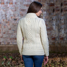 Load image into Gallery viewer, Ladies White Irish Aran Jacket with Side Zip Reverse-Tara Irish Clothing
