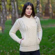 Load image into Gallery viewer, Ladies White Irish Aran Jacket with Side Zip Tara Irish Clothing

