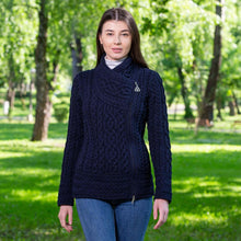 Load image into Gallery viewer, Front Navy Ladies Irish Aran Jacket with Side Zip Tara Irish Clothing
