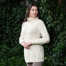 Load image into Gallery viewer, Ladies Merino Knit Irish Zip Aran Cardigan ML142 White Tara Irish Clothing
