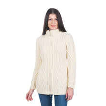 Load image into Gallery viewer, Ladies Merino Knit Irish Zip Aran Cardigan ML142 White Tara Irish Clothing
