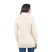 Load image into Gallery viewer, Ladies Merino Knit Irish Zip Aran Cardigan ML142 White Tara Irish Clothing
