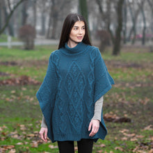 Load image into Gallery viewer, Ladies Aran Cowl Neck Wool Poncho
