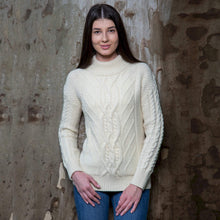 Load image into Gallery viewer, SAOL White Ladies Turtle Neck Wool Irish Sweater ML900 TaraIrishClothing.com
