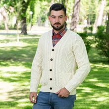 Load image into Gallery viewer, SAOL Traditional Men&#39;s V Neck Irish Cardigan White TaraIrishClothing.com
