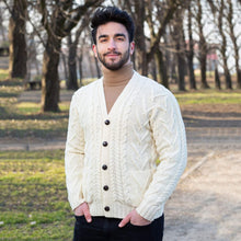 Load image into Gallery viewer, SAOL Traditional Men&#39;s V Neck Irish Cardigan White TaraIrishClothing.com
