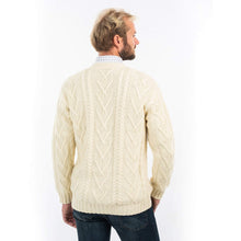 Load image into Gallery viewer, Reverse SAOL Traditional Men&#39;s V Neck Irish Cardigan White TaraIrishClothing.com
