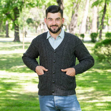 Load image into Gallery viewer, SAOL Traditional Men&#39;s V Neck Irish Cardigan Charcoal TaraIrishClothing.com
