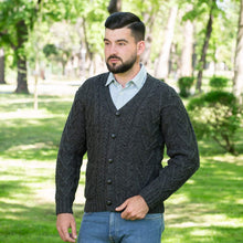 Load image into Gallery viewer, SAOL Traditional Men&#39;s V Neck Irish Cardigan Charcoal Side TaraIrishClothing.com
