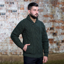 Load image into Gallery viewer, SAOL Merino Wool Shawl Neck Button Irish Sweater for Men Army Green  MM203 TaraIrishClothing.com
