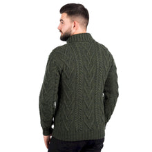Load image into Gallery viewer, Reverse SAOL Merino Wool Shawl Neck Button Irish Sweater for Men Army Green  MM203 TaraIrishClothing.com

