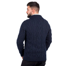 Load image into Gallery viewer, Reverse SAOL Merino Wool Shawl Neck Button Irish Sweater for Men Navy  MM203 TaraIrishClothing.com
