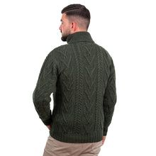 Load image into Gallery viewer, Half Zip Aran Sweater Army Green TaraIrishClothing.com
