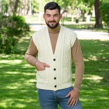 Load image into Gallery viewer, SAOL Men&#39;s V-Neck Irish Knit Vest White MM207 TaraIrishClothing.com
