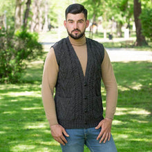 Load image into Gallery viewer, SAOL Men&#39;s V-Neck Irish Knit Vest Charcoal Side MM207 TaraIrishClothing.com
