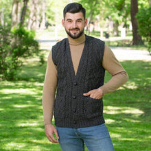 Load image into Gallery viewer, SAOL Men&#39;s V-Neck Irish Knit Vest Charcoal MM207 TaraIrishClothing.com
