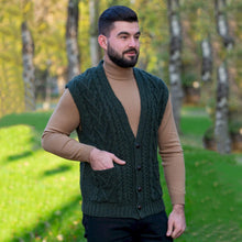 Load image into Gallery viewer, SAOL IMen&#39;s V-Neck Irish Knit Vest Army Green Side MM207 TaraIrishClothing.com
