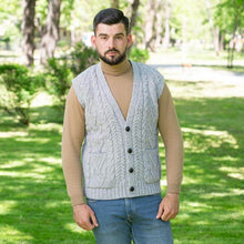 Load image into Gallery viewer, SAOL Men&#39;s V-Neck Irish Knit Vest Grey MM207 TaraIrishClothing.com
