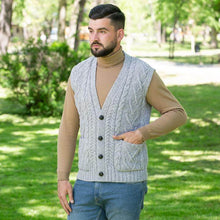 Load image into Gallery viewer, SAOL Men&#39;s V-Neck Irish Knit Vest Grey Side MM207 TaraIrishClothing.com
