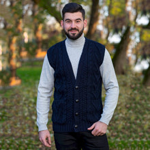 Load image into Gallery viewer, SAOL Men&#39;s V-Neck Irish Knit Vest Blue Front MM207 TaraIrishClothing.com
