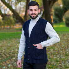Load image into Gallery viewer, SAOL Men&#39;s V-Neck Irish Knit Vest Blue MM207 TaraIrishClothing.com
