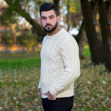 Load image into Gallery viewer, Men&#39;s Traditional Irish Aran Sweater White Side View MM208 Tara Irish Clothing
