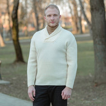 Load image into Gallery viewer, Shawl Collar Irish Fisherman Sweater White Color Tara Irish Clothing

