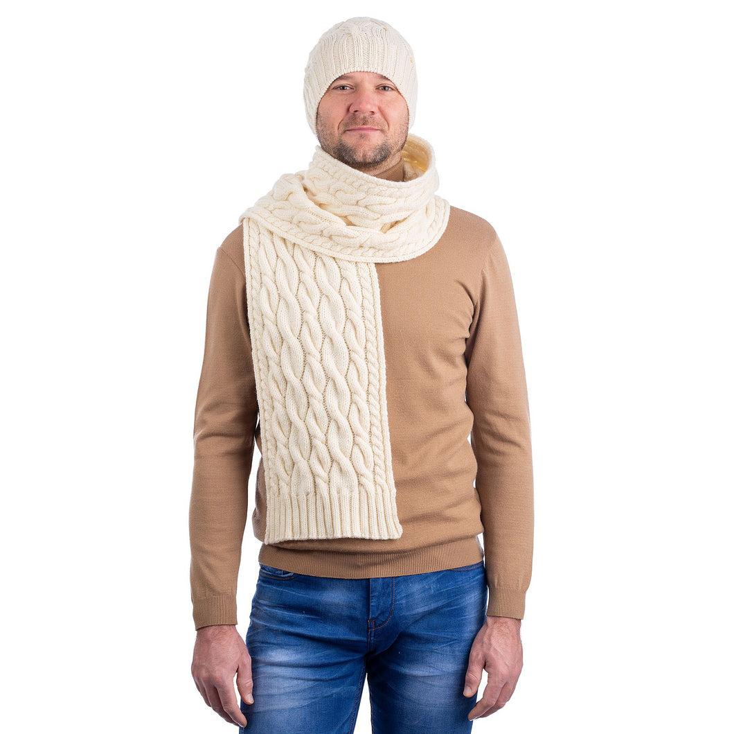 SAOL Designer Hand Knit Long Cable Scarf in Heather MM257 TaraIrishClothing.com
