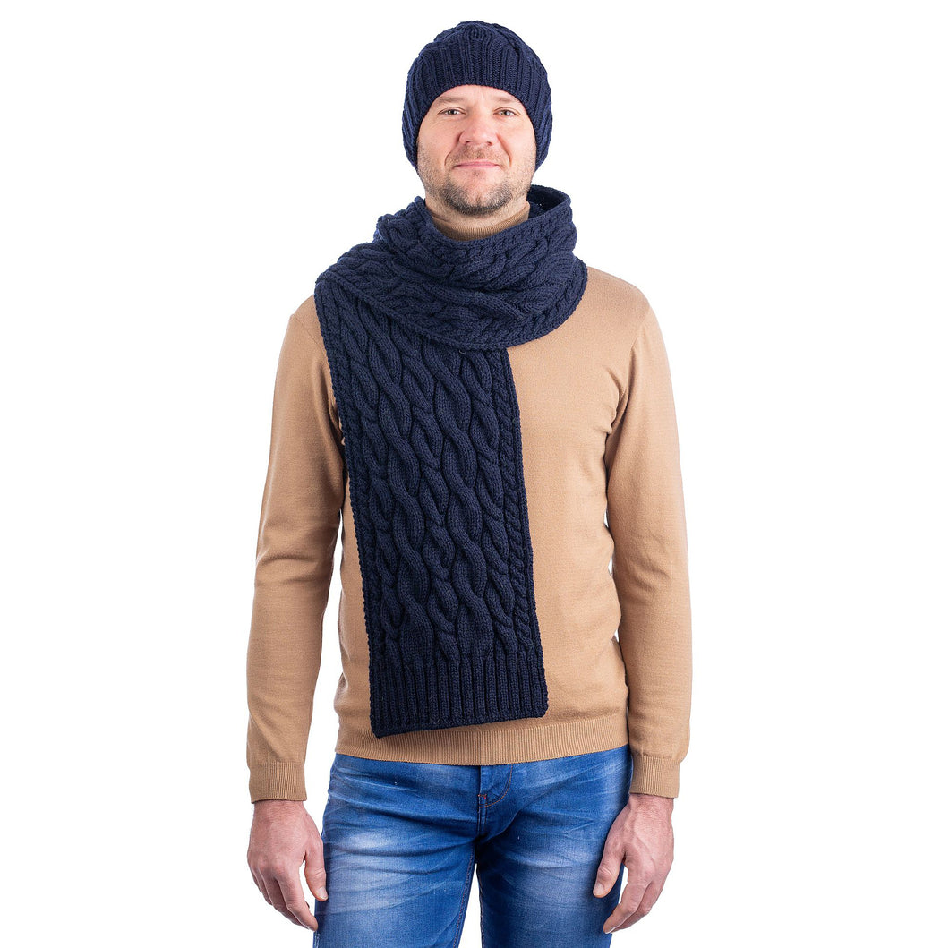 SAOL Designer Hand Knit Long Cable Scarf in Heather MM257 TaraIrishClothing.com
