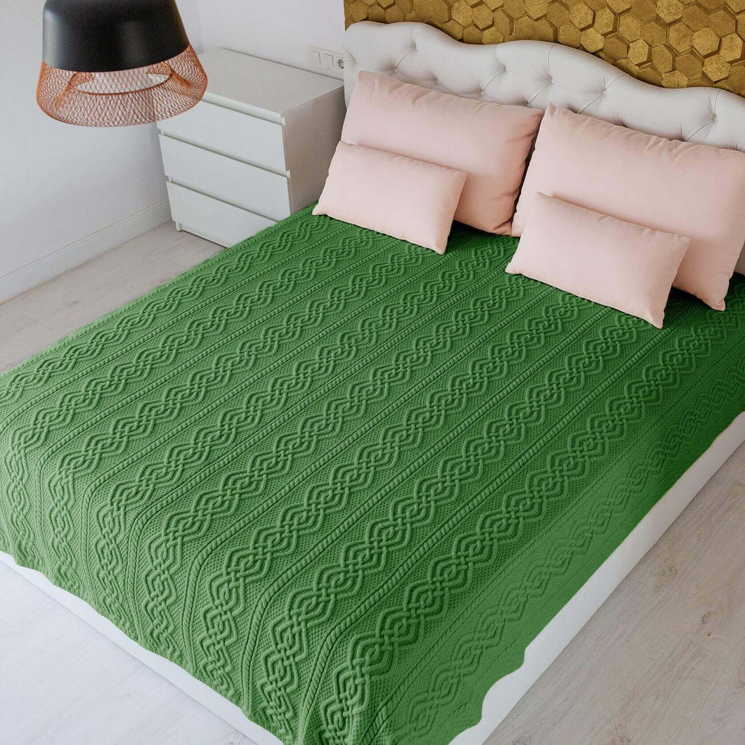 Green Large Merino Wool Cable Aran Blanket Tara Irish Clothing