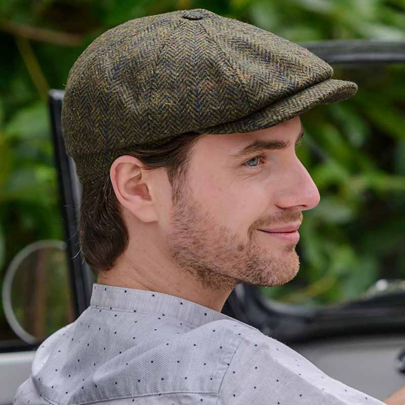 Green Herringbone Traditional Newboy Cap