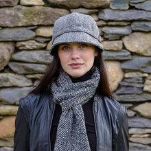 Load image into Gallery viewer, Irish Tweed Grey Herringbone Flapper Hat
