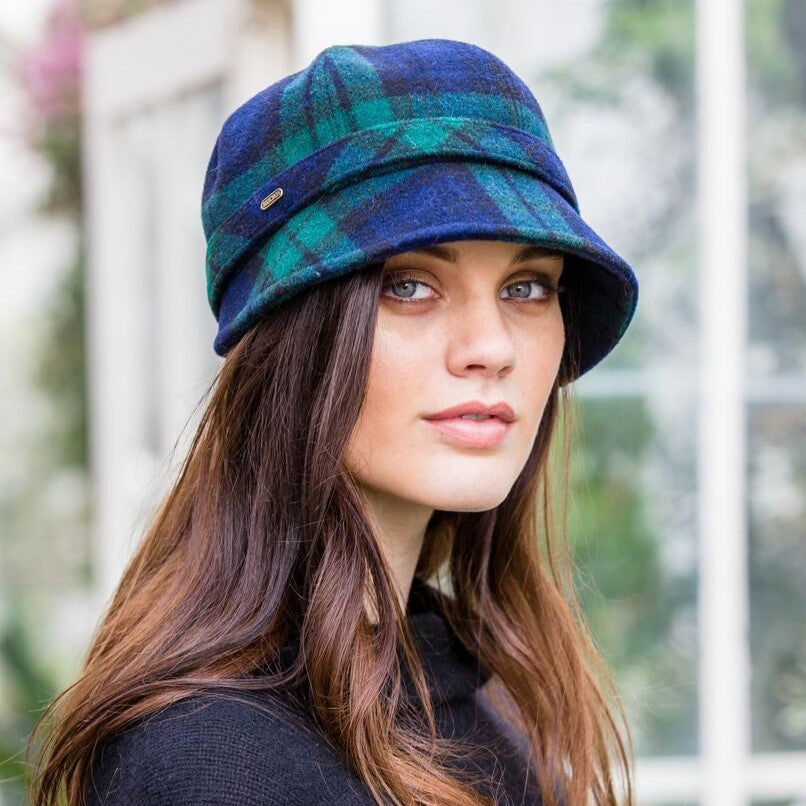Irish Tweed Flapper Hat in Blue Plaid | Tara Irish Clothing  display picture 1