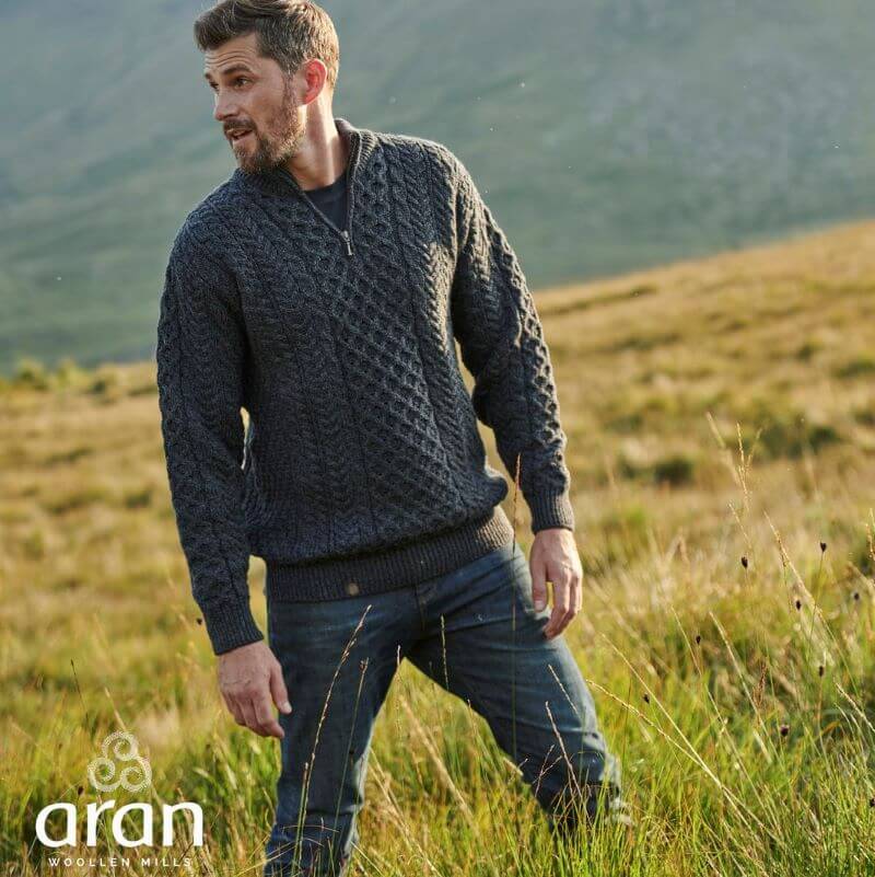 Men's Zipper Irish Sweater | Aran Sweaters | Tara Irish Clothing