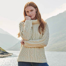 Load image into Gallery viewer, Oversized Patchwork Aran Sweater in White Tara Irish Clothing
