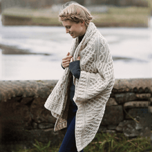 Load image into Gallery viewer, Plaited Merino Wool Aran Throw Oatmeal Color Tara
