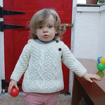 Merino Wool Baby Aran Sweater with Hood Tara Irish Clothing