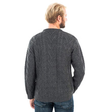 Load image into Gallery viewer, Reverse SAOL Irish Cable Knit Wool Aran Sweater for Men Charcoal MM202 Tara Irish Clothing
